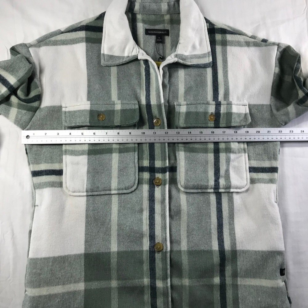 Banana Republic Womens Plaid Shacket Sage Green Longline Shirt Jacket S NWT - Picture 3 of 8